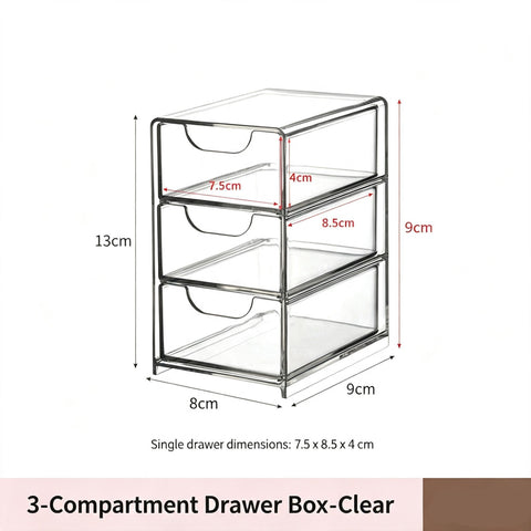 Clear 3 Grid Small Drawer Organiser, Acrylic Cosmetic Storage Box For Vanity And Bathroom Cabinet In Australia - Darrahopens