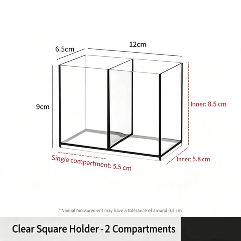 Clear Square Makeup Holder, 2 Compartments Acrylic Storage Tube For Lipstick & Cosmetic Tools In Australia - Darrahopens