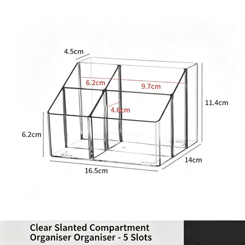 Clear Slant Opening Cosmetic Tube, 5 Compartment Acrylic Storage Holder For Makeup Accessories