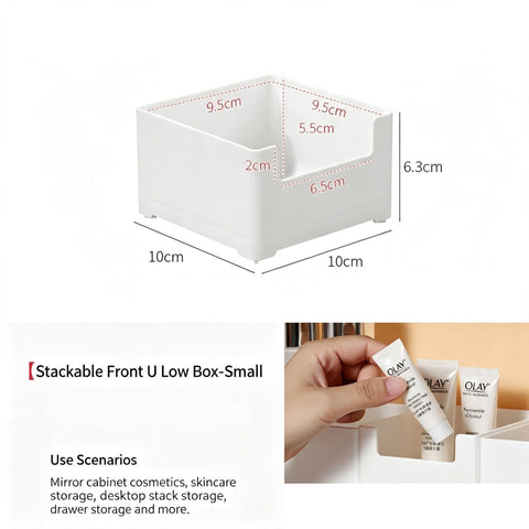 White Low U-Shaped Storage Box, Small Size Acrylic Cosmetic Tray For Vanity In Australia - Darrahopens