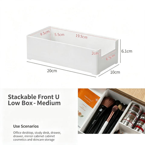 White Low U-Shaped Storage Box, Medium Size Acrylic Cosmetic Tray For Vanity In Australia - Darrahopens