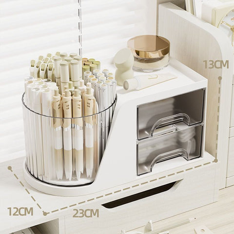 Rotatable White 2-in-1 Stationery Holder, Desktop Pen Storage Organiser, Chic Tabletop Accessory For Tidy Modern Learning Space