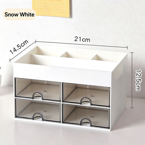 White Four Drawer Desktop Storage Cabinet, Thickened Non-Toxic Organiser, Multi-Layer Container For Zero-Clutter Desktop Surfaces