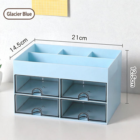 Blue Multi-Drawer Desktop Storage Box, Non-Toxic Thickened Organiser, Practical Rack For Contemporary Neat Office Desks