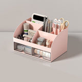 Pink Double Drawer Desk Storage Organiser, Thickened Non-Toxic Container, All-Round Caddy For Gentle Minimalist Workspace
