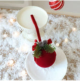 Flocked Bell With Bow Christmas Pendant, Indoor Holiday Window Display Hanging Decoration