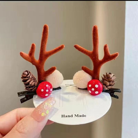 Lovely Antler Hair Clip, White Pom Pom Pinecone Brown Horn Headwear, Christmas Halloween Photo Prop Accessory In Australia - Darrahopens