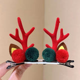 Fluffy Antler Hair Barrette, Red & Green Pom Pom Red Horn, Christmas Halloween Themed Party Hair Ornament In Australia - Darrahopens