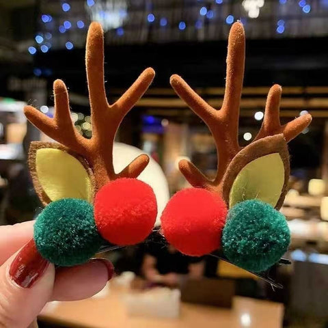 Cute Festival Antler Hair Clip, Red & Green Pom Pom Brown Horn, Halloween Cosplay & Christmas Outfit Headwear In Australia - Darrahopens