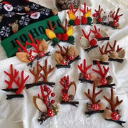 Cute Festival Antler Hair Clip, Red & Green Pom Pom Brown Horn, Halloween Cosplay & Christmas Outfit Headwear In Australia - Darrahopens
