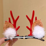 Lovely Antler Headpiece, Fluffy White Fur Red Horn Hair Clip, Christmas Halloween Festival Decor Accessory