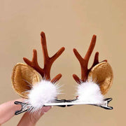 Adorable Holiday Antler Hair Barrette, Fluffy White Fur Brown Horn, Halloween Cosplay & Xmas Party Hair Decor In Australia - Darrahopens