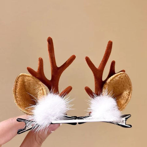 Adorable Holiday Antler Hair Barrette, Fluffy White Fur Brown Horn, Halloween Cosplay & Xmas Party Hair Decor In Australia - Darrahopens