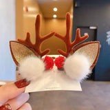 Adorable Holiday Antler Barrette, Red & White Pom Pom Brown Horn, Xmas Halloween Costume Hair Ornament In Australia - Darrahopens