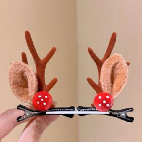 Mushroom Decor Brown Antler Hair Clips, A Pair Head Accessory For Christmas and Halloween Event