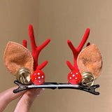 Red Antler Hair Clips With Bells, One Pair Cute Hair Decor For Halloween Cosplay & Xmas Celebration