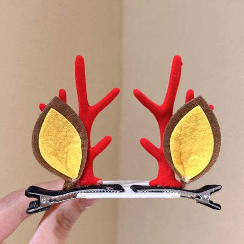 Ear Decor Red Antler Hair Clips, A Pair Lovely Accessory For Christmas & Halloween Festival Party