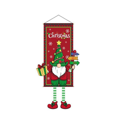 Decor Hanging Flag Backdrop, Christmas & Halloween Creative Printed Party Prop, Gnome Pattern, 110*40cm