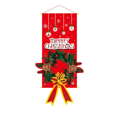 Wreath Pattern Hanging Banner, Christmas & Halloween Creative Printed Background Cloth For Holiday Layout, 110*40cm