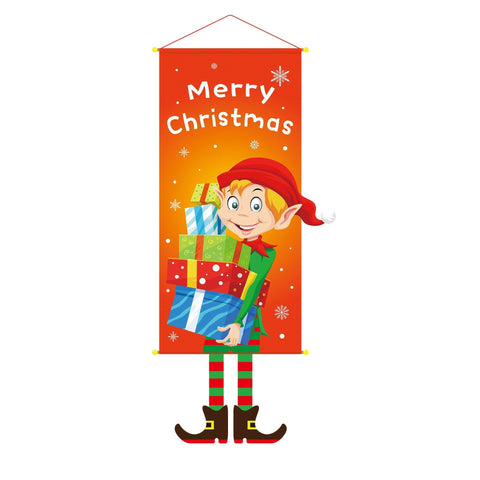 Elf Print Hanging Flag, Christmas & Halloween Creative Backdrop Cloth For Holiday Party Layout, 110*40cm