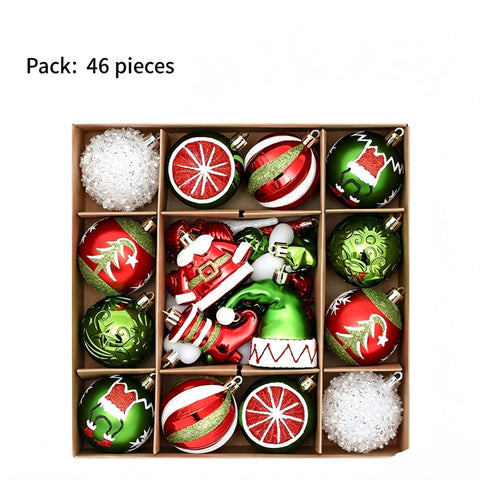 46 Pieces Hand Drawn Christmas Ball Gift Box, Xmas Tree Pendant, Christmas & Halloween Party Decor, Red Green White Style In Australia - Darrahopens