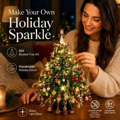 DIY Beaded Christmas Tree Kit with LED Light Strings, Christmas Halloween Tabletop Decor, Therapeutic DIY Handcraft, Create Warm Festive Atmosphere