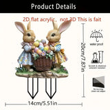 2D Flat Acrylic Bunny Garden Stake, Cute Basket Rabbit Pot Ornament, Waterproof Lawn Decor For Christmas Halloween Outdoor Scene Layout In Australia - Darrahopens