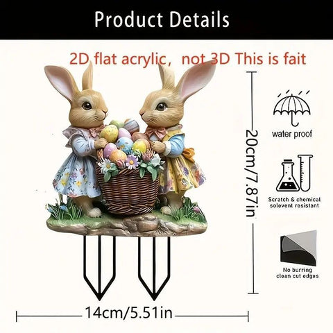 2D Flat Acrylic Bunny Garden Stake, Cute Basket Rabbit Pot Ornament, Waterproof Lawn Decor For Christmas Halloween Outdoor Scene Layout In Australia - Darrahopens