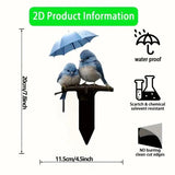2D Flat Acrylic Two Birds With Umbrella Plant Stake, Cute Sparrow Pot Insert, Weatherproof Lawn Ornament For Christmas Halloween Decor In Australia - Darrahopens