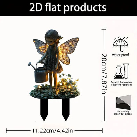 Graceful 2D Flat Acrylic Watering Winged Fairy Garden Stake, Elf Pot Ornament, Waterproof Lawn Prop For Christmas Halloween Scene Decor In Australia - Darrahopens