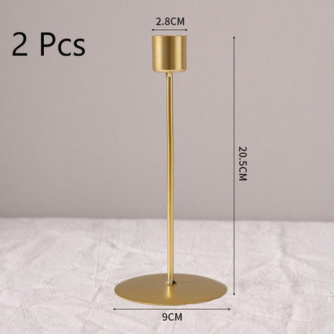 Handmade Iron Pillar Candle Holders, Tall Gold Candlestick 2 Pack, Elegant Table Decor for Dining Room, Christmas Halloween Romantic Scene Ornament