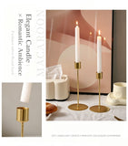 Handmade Iron Pillar Candle Holders, Tall Gold Candlestick 2 Pack, Elegant Table Decor for Dining Room, Christmas Halloween Romantic Scene Ornament
