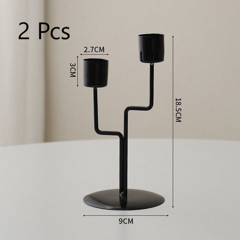 Twig Design Double Head Metal Candle Stand, Black Candlestick 2 Pack, Luxury Indoor Decor, Christmas Halloween Dinner Table Prop