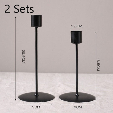 Iron Pillar Candlestick Set, Black Tall & Short Combination 2 Sets, Luxury Dining Room Ornament, Christmas Halloween Table Decor In Australia - Darrahopens