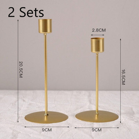 Gold Pillar Candle Holder Combination Set, Tall & Short Candlestick 2 Sets, Elegant Home Decor, Christmas Halloween Romantic Dinner Prop