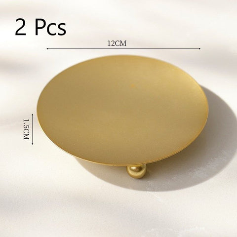 12cm Round Plate Iron Candle Stand, Gold Candlestick 2 Pack, Dining Table Accessory, Christmas Halloween Scene Decoration In Australia - Darrahopens