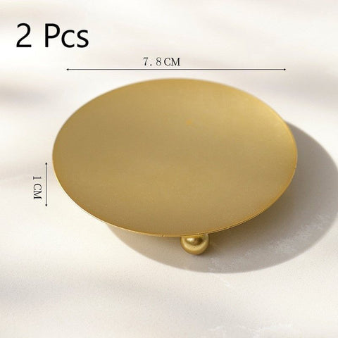 7.8cm Round Plate Iron Candle Holder, Gold Candlestick 2 Pack, Minimalist Dining Decor, Christmas Halloween Holiday Ornament