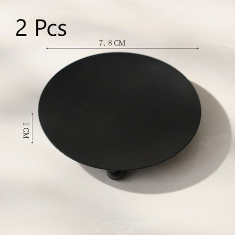 7.8cm Disc Base Metal Candlestick, Black Candle Holder 2 Pack, Artistic Table Accessory, Christmas Halloween Home Scene Prop