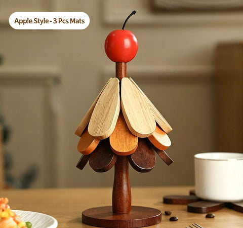 3-Tier Apple Style Christmas Tree Heat Insulation Trivet, Wooden Table Pad, Decor Supplies for Christmas & Halloween In Australia - Darrahopens