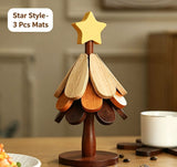 3-Tier Star Style Christmas Tree Heat Resistant Pot Mat, Creative Wooden Table Decor for Christmas & Halloween