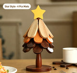 4-Tier Star Style Christmas Tree Heat Resistant Pot Mat, Multi-Layer Wooden Trivet for Christmas & Halloween Party