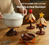 4-Tier Star Style Christmas Tree Heat Resistant Pot Mat, Multi-Layer Wooden Trivet for Christmas & Halloween Party