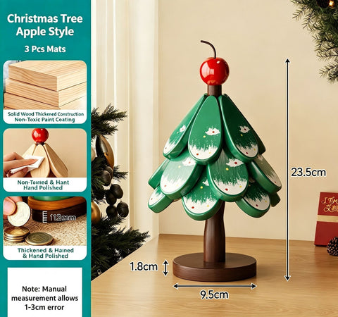Green Christmas Tree 3-Tier Apple Pattern Heat Insulation Pad, Wooden Table Trivet for Christmas & Halloween Home Decor In Australia - Darrahopens