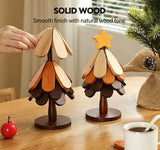 Green Christmas Tree 3-Tier Apple Pattern Heat Insulation Pad, Wooden Table Trivet for Christmas & Halloween Home Decor