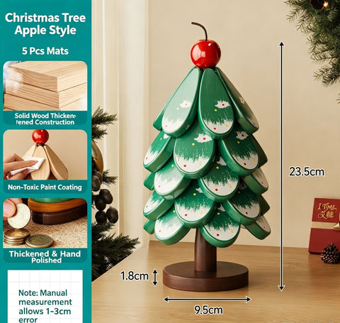 Green Christmas Tree 5-Tier Apple Pattern Heat Insulation Pad, Stylish Table Ornament for Christmas & Halloween In Australia - Darrahopens