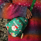 Merry Christmas Mini Gift Pouch, Green Santa Treat Bag, Multi‑use Packaging Sack for Holiday Small Gifts
