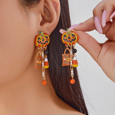 Halloween & Christmas Party Ear Jewelry For Ladies, Gothic Tassel Drop Earrings With Pumpkin Ghost Pendant, Daily & Festival Wearing, Style‑ER25Y0348 In Australia - Darrahopens