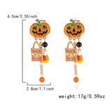 Halloween & Christmas Party Ear Jewelry For Ladies, Gothic Tassel Drop Earrings With Pumpkin Ghost Pendant, Daily & Festival Wearing, Style‑ER25Y0348