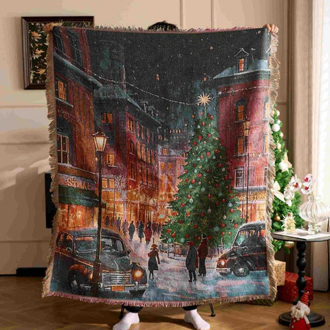 Decorative Tapestry Throw Blanket For Christmas & Halloween, Cozy Nap Rest Cover For Home Decoration, Golden Thread Winter Christmas Lamp Design, 157x130cm In Australia - Darrahopens