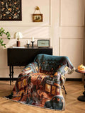 Decorative Tapestry Throw Blanket For Christmas & Halloween, Cozy Nap Rest Cover For Home Decoration, Golden Thread Winter Christmas Lamp Design, 157x130cm In Australia - Darrahopens